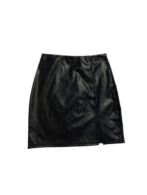 EUC 2/$10 CantonWalker Black Faux Leather Mini Skirt with Front Slit XS